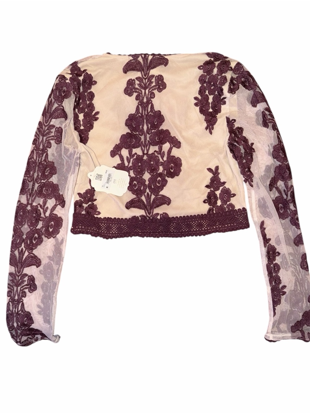 Brand New! Altar'd State Plum Floral Embroidered V-Neck Crop Top - Picture 2 of 14